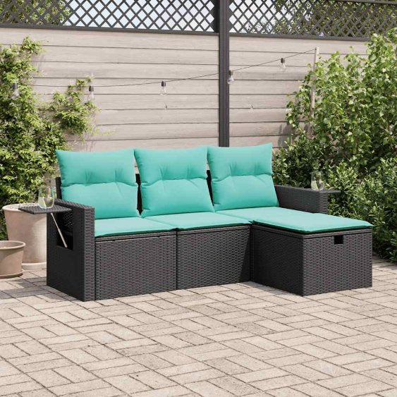 4-tlg. Garten-Sofagarnitur mit Kissen Grau Poly Rattan
