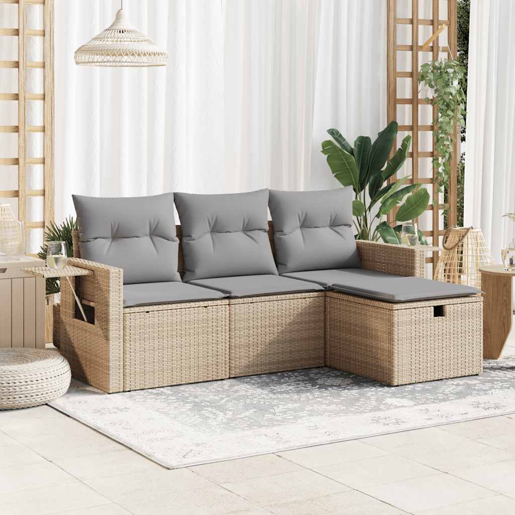 4-tlg. Garten-Sofagarnitur mit Kissen Schwarz Poly Rattan