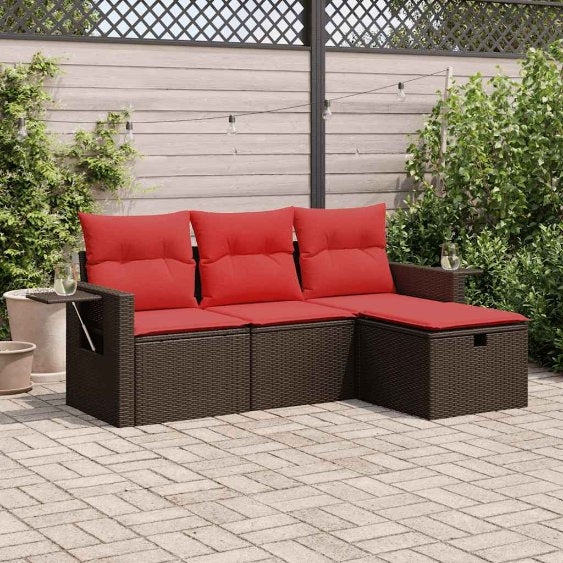 4-tlg. Garten-Sofagarnitur mit Kissen Grau Poly Rattan