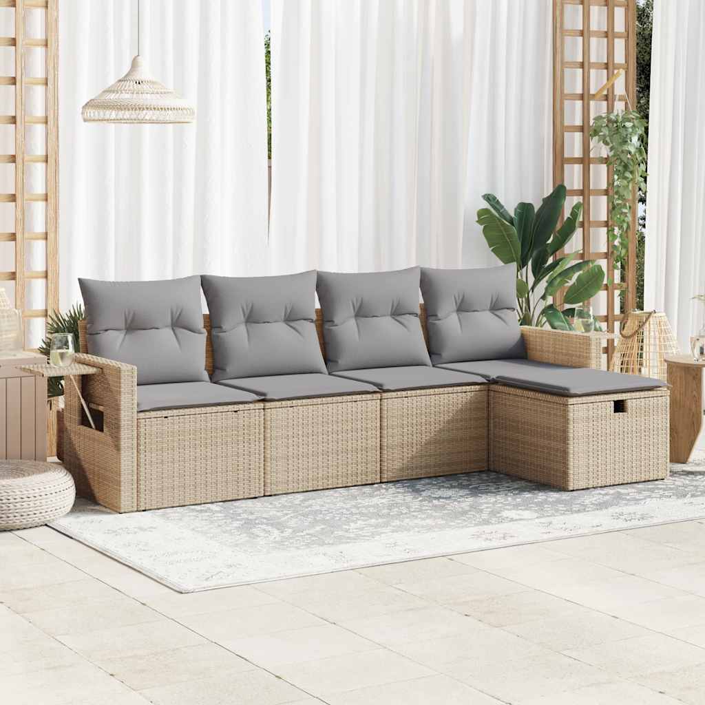 5-tlg. Garten-Sofagarnitur mit Kissen Schwarz Poly Rattan