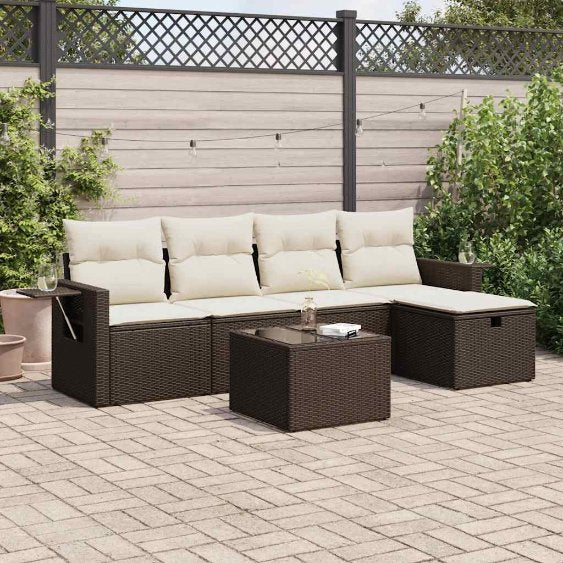5-tlg. Garten-Sofagarnitur mit Kissen Schwarz Poly Rattan