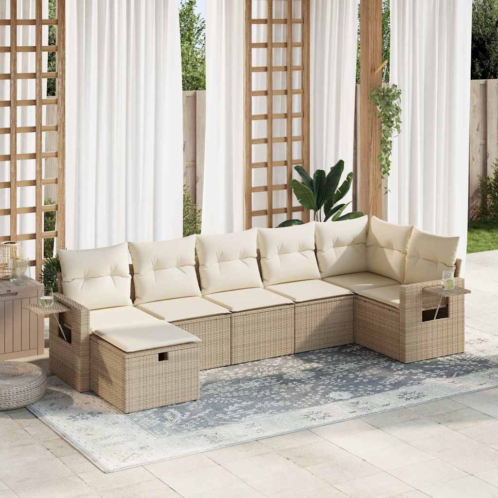 7-tlg. Garten-Sofagarnitur mit Kissen Schwarz Poly Rattan