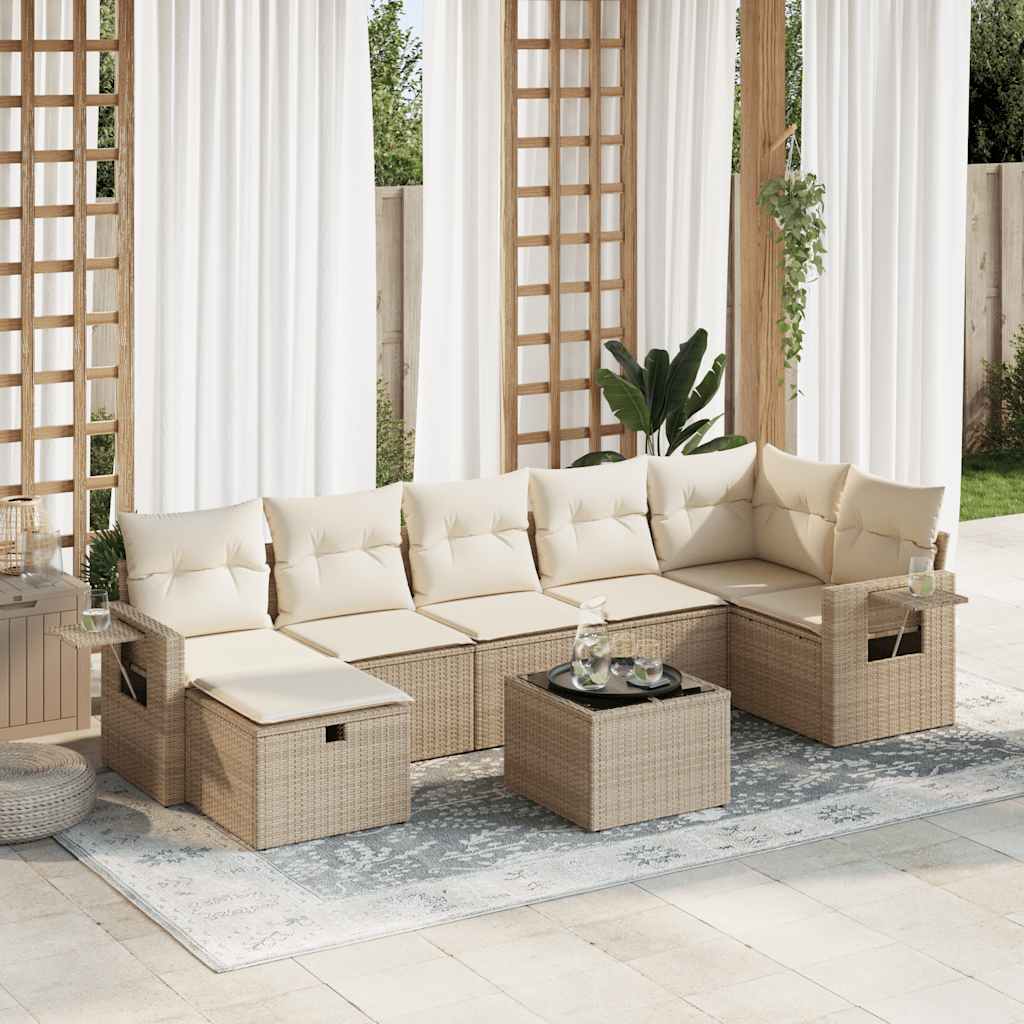 7-tlg. Garten-Sofagarnitur mit Kissen Schwarz Poly Rattan