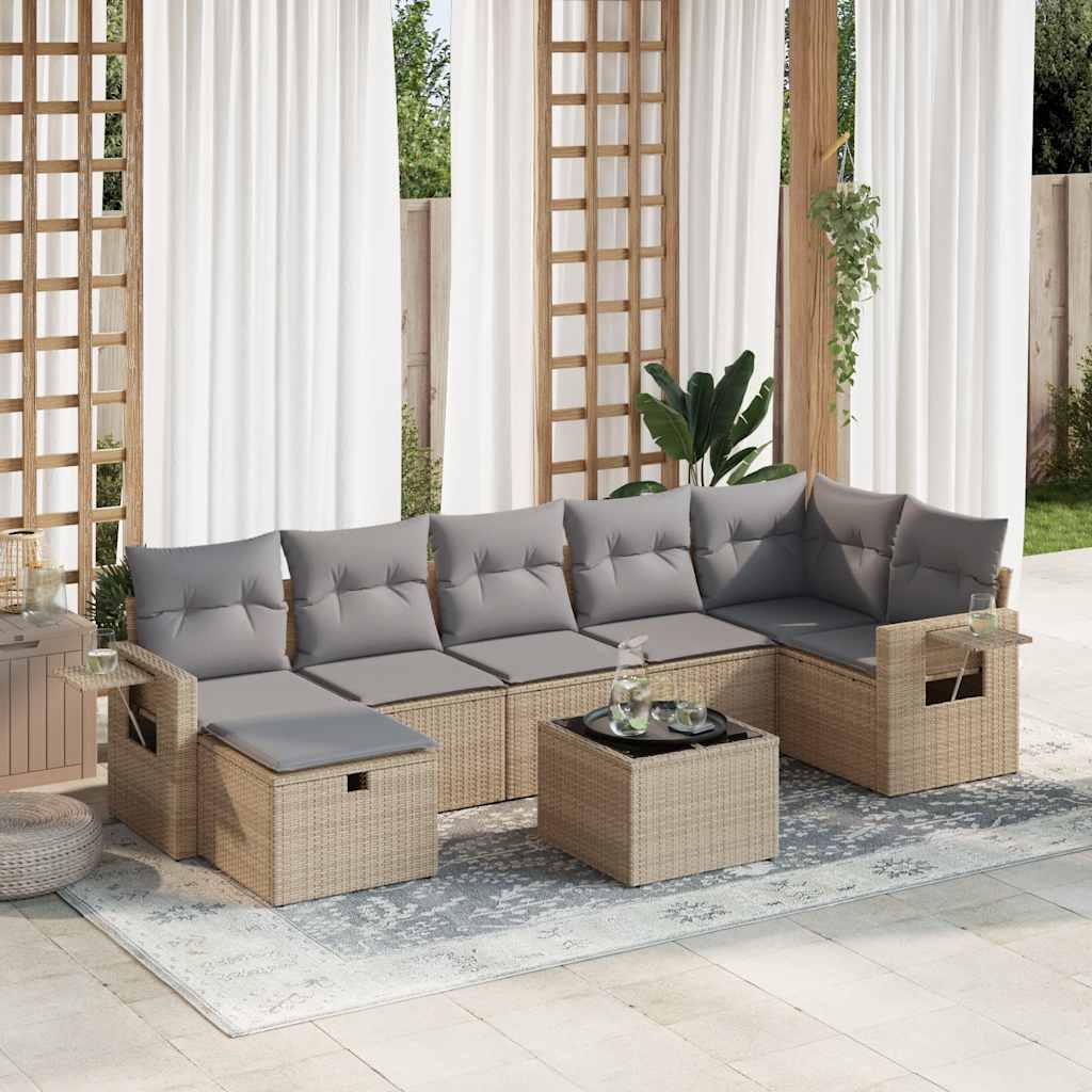 7-tlg. Garten-Sofagarnitur mit Kissen Schwarz Poly Rattan