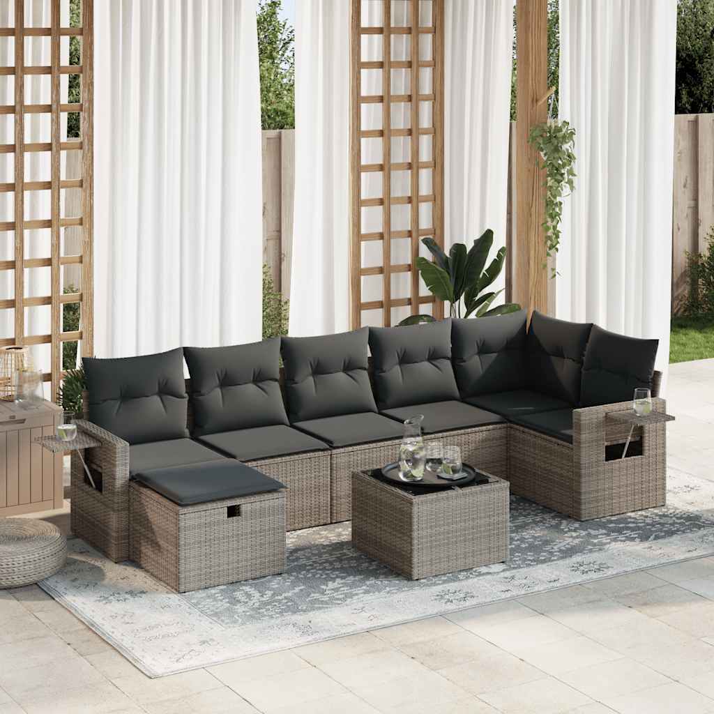 7-tlg. Garten-Sofagarnitur mit Kissen Schwarz Poly Rattan