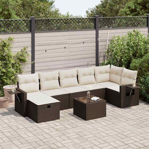 7-tlg. Garten-Sofagarnitur mit Kissen Schwarz Poly Rattan
