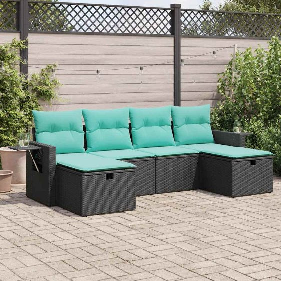 6-tlg. Garten-Sofagarnitur mit Kissen Grau Poly Rattan