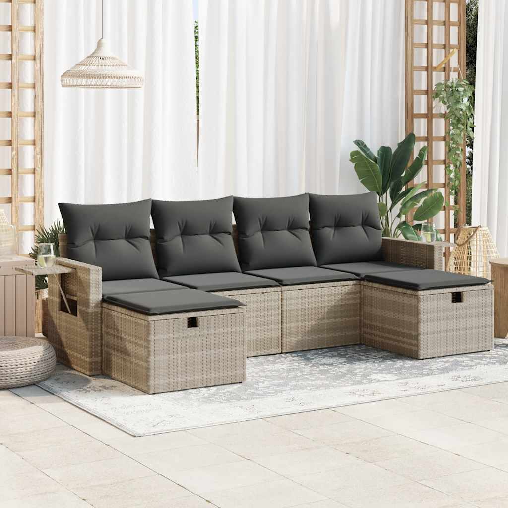 6-tlg. Garten-Sofagarnitur mit Kissen Schwarz Poly Rattan