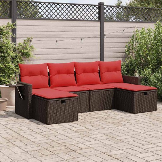 6-tlg. Garten-Sofagarnitur mit Kissen Grau Poly Rattan