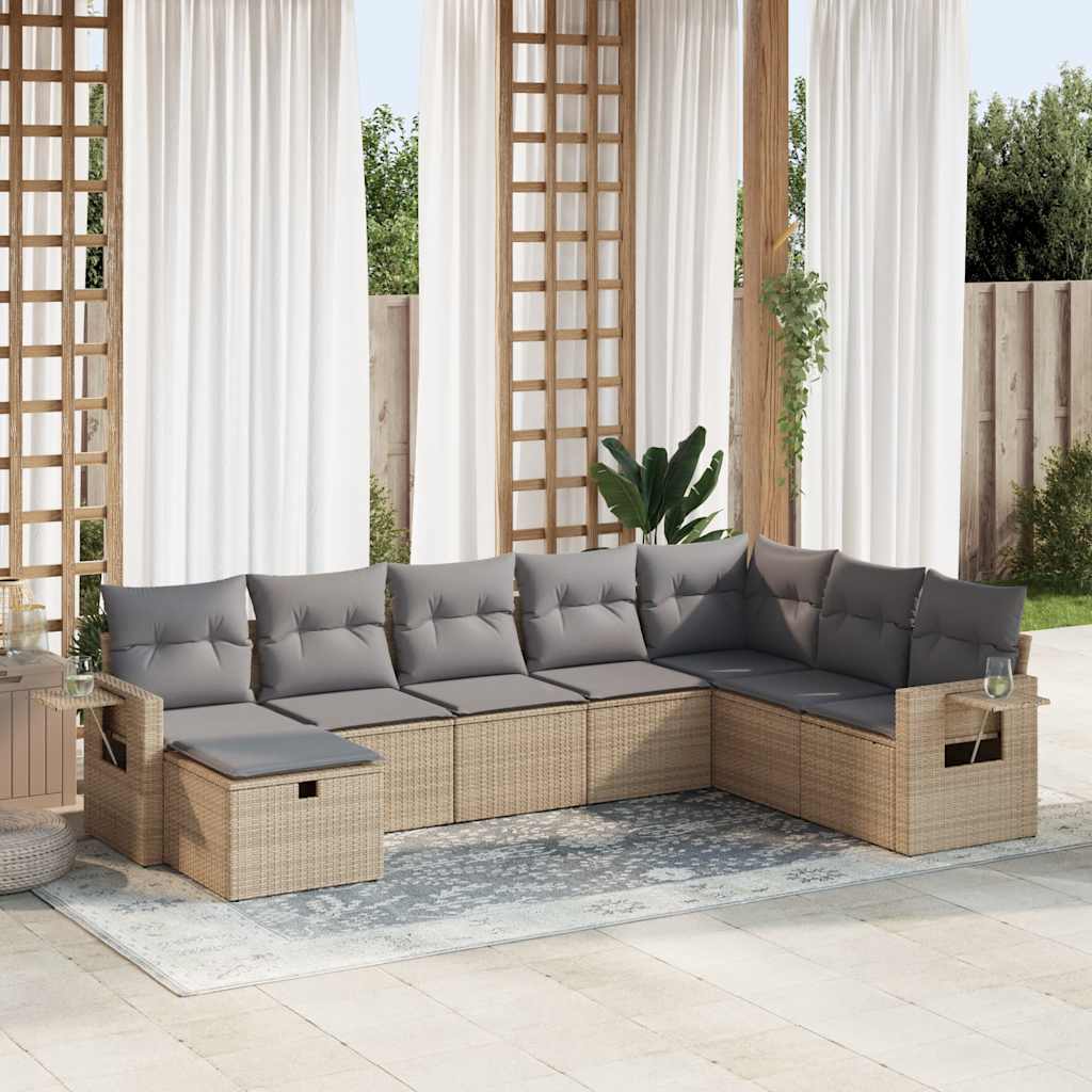 8-tlg. Garten-Sofagarnitur mit Kissen Schwarz Poly Rattan