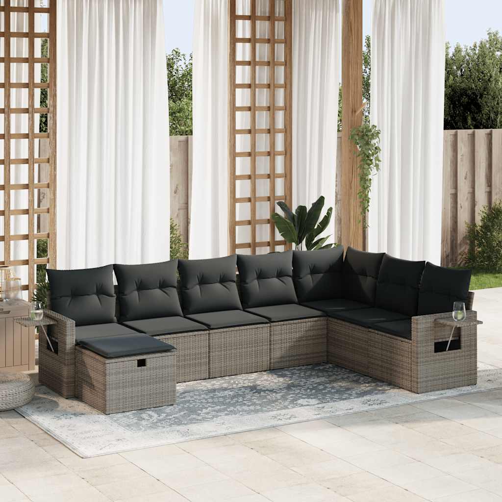 8-tlg. Garten-Sofagarnitur mit Kissen Schwarz Poly Rattan