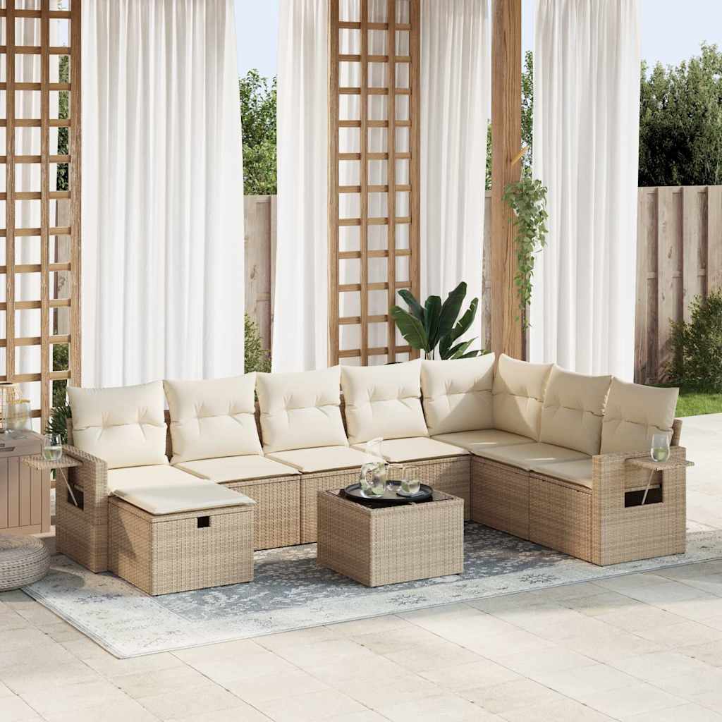 8-tlg. Garten-Sofagarnitur mit Kissen Schwarz Poly Rattan