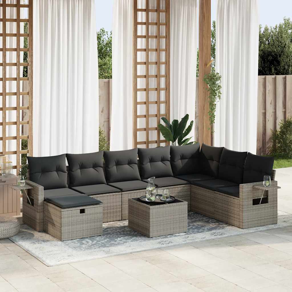 8-tlg. Garten-Sofagarnitur mit Kissen Schwarz Poly Rattan