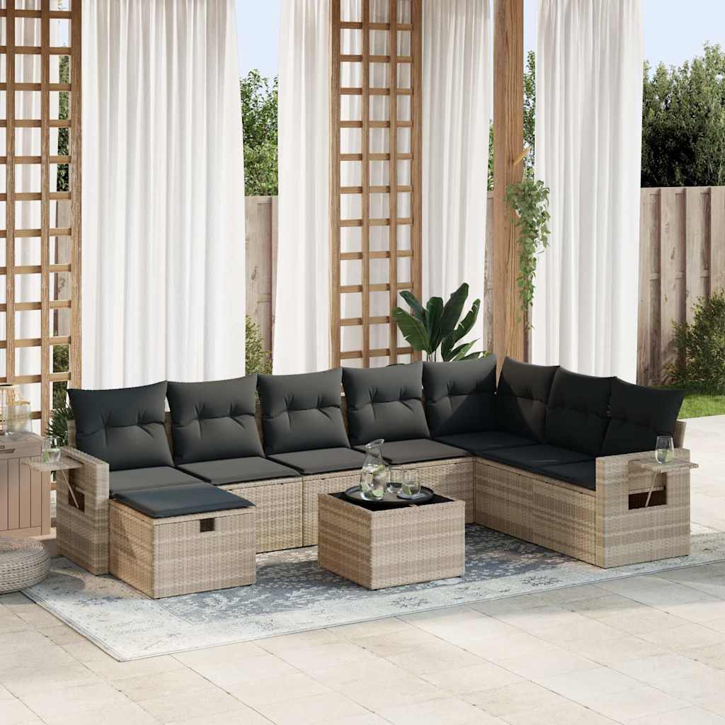 8-tlg. Garten-Sofagarnitur mit Kissen Schwarz Poly Rattan