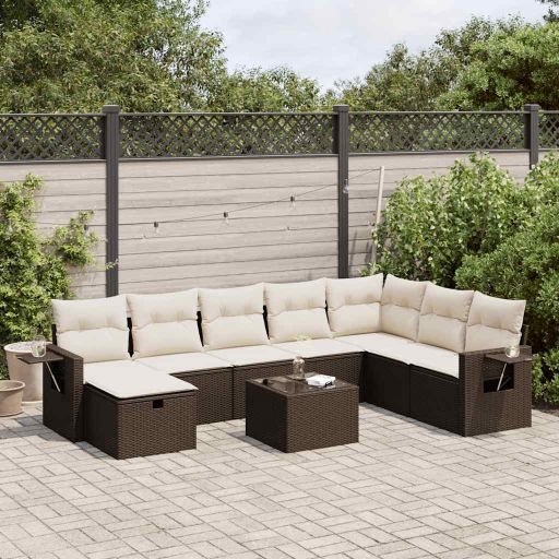 8-tlg. Garten-Sofagarnitur mit Kissen Schwarz Poly Rattan