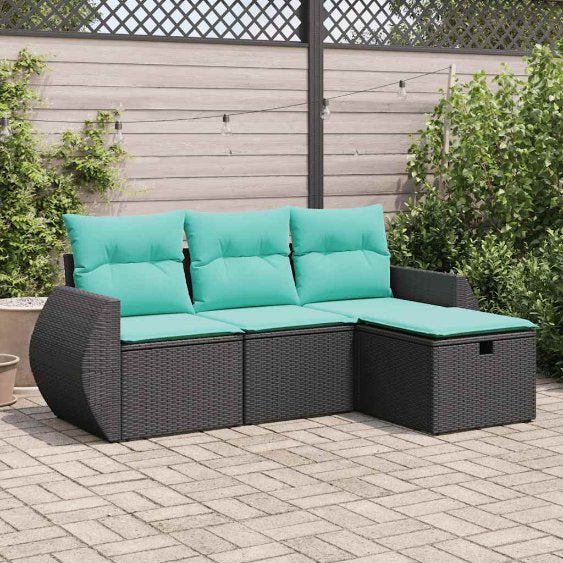 4-tlg. Garten-Sofagarnitur mit Kissen Grau Poly Rattan