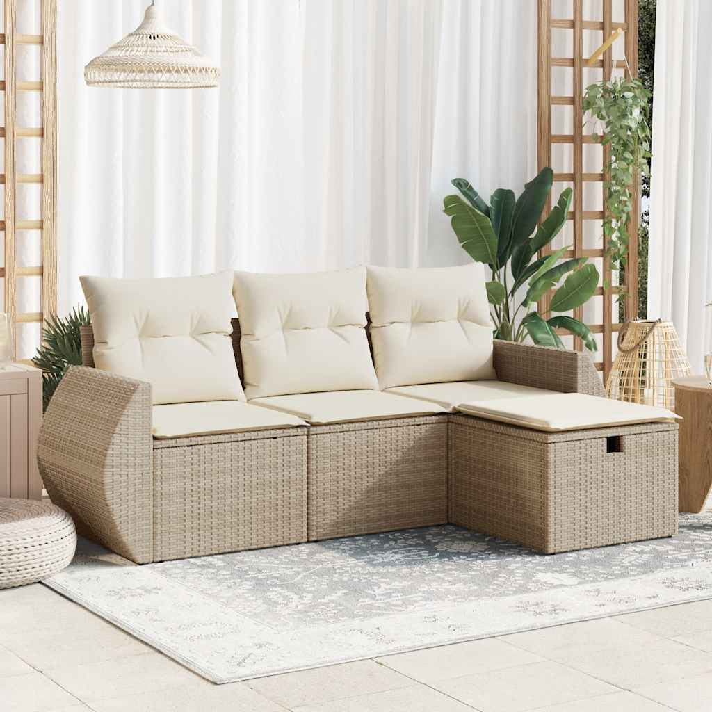 4-tlg. Garten-Sofagarnitur mit Kissen Schwarz Poly Rattan