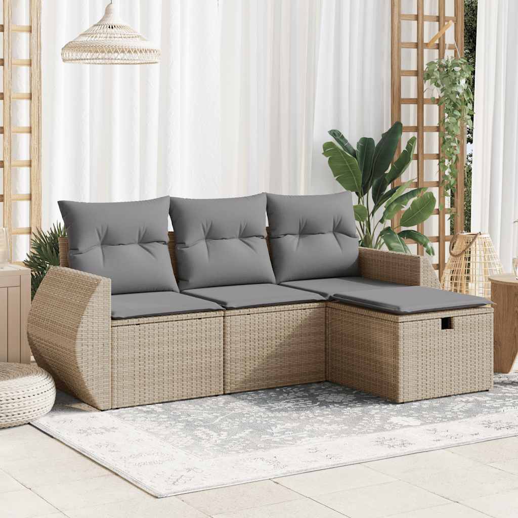 4-tlg. Garten-Sofagarnitur mit Kissen Schwarz Poly Rattan