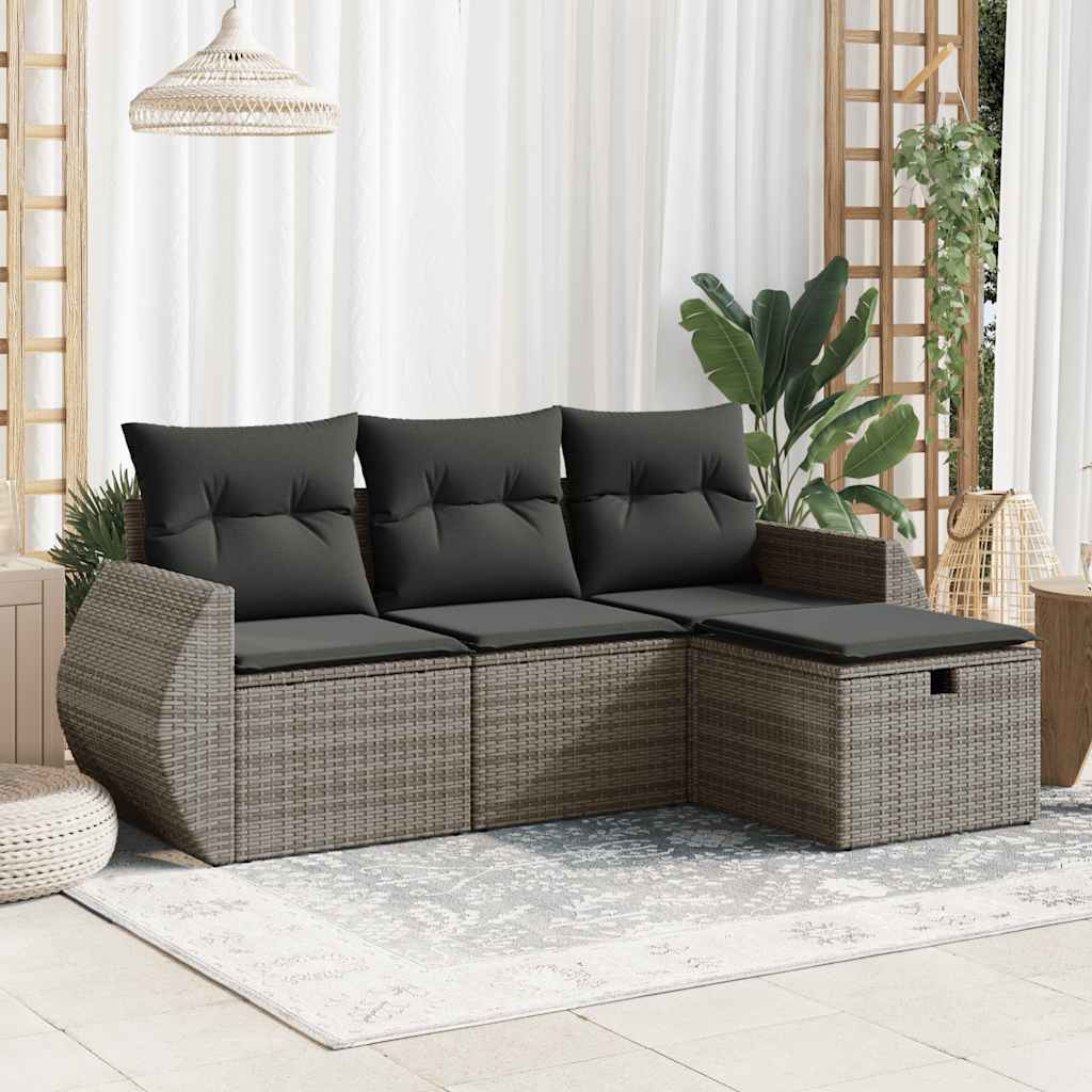 4-tlg. Garten-Sofagarnitur mit Kissen Schwarz Poly Rattan