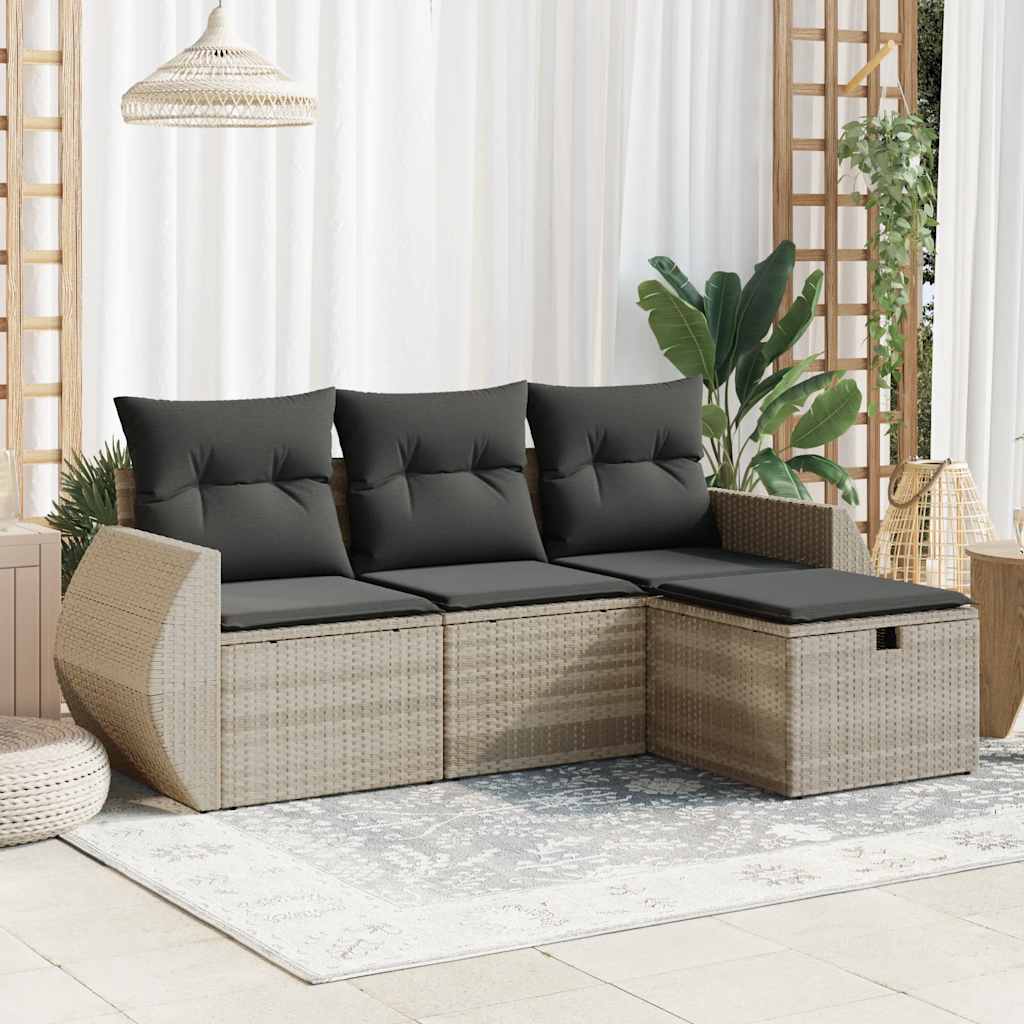 4-tlg. Garten-Sofagarnitur mit Kissen Schwarz Poly Rattan