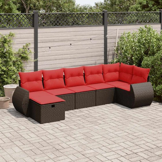 7-tlg. Garten-Sofagarnitur mit Kissen Grau Poly Rattan