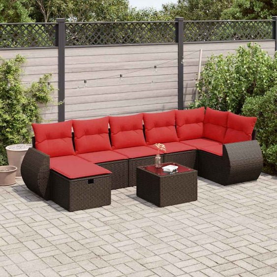 7-tlg. Garten-Sofagarnitur mit Kissen Grau Poly Rattan
