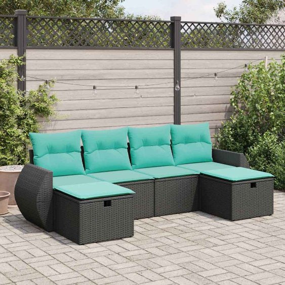 6-tlg. Garten-Sofagarnitur mit Kissen Grau Poly Rattan