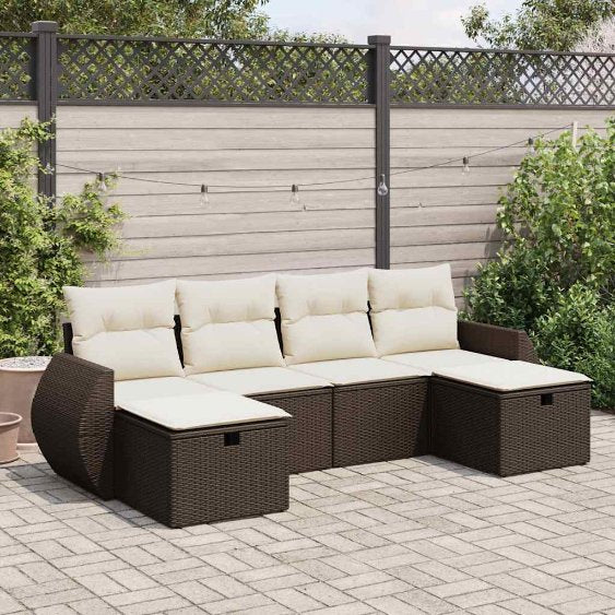 6-tlg. Garten-Sofagarnitur mit Kissen Schwarz Poly Rattan