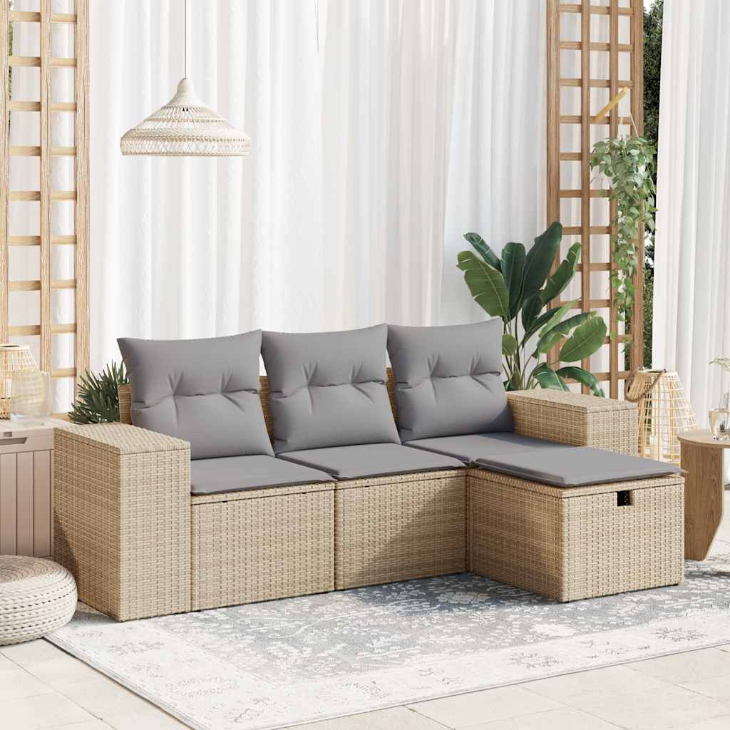 4-tlg. Garten-Sofagarnitur mit Kissen Schwarz Poly Rattan