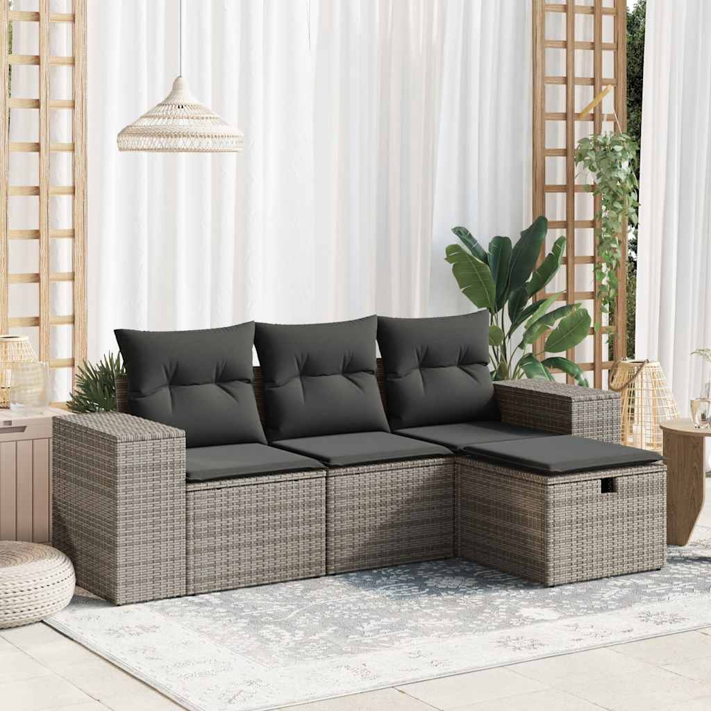 4-tlg. Garten-Sofagarnitur mit Kissen Schwarz Poly Rattan