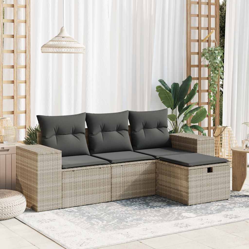 4-tlg. Garten-Sofagarnitur mit Kissen Schwarz Poly Rattan