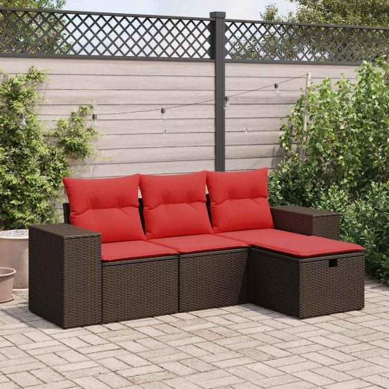 4-tlg. Garten-Sofagarnitur mit Kissen Grau Poly Rattan
