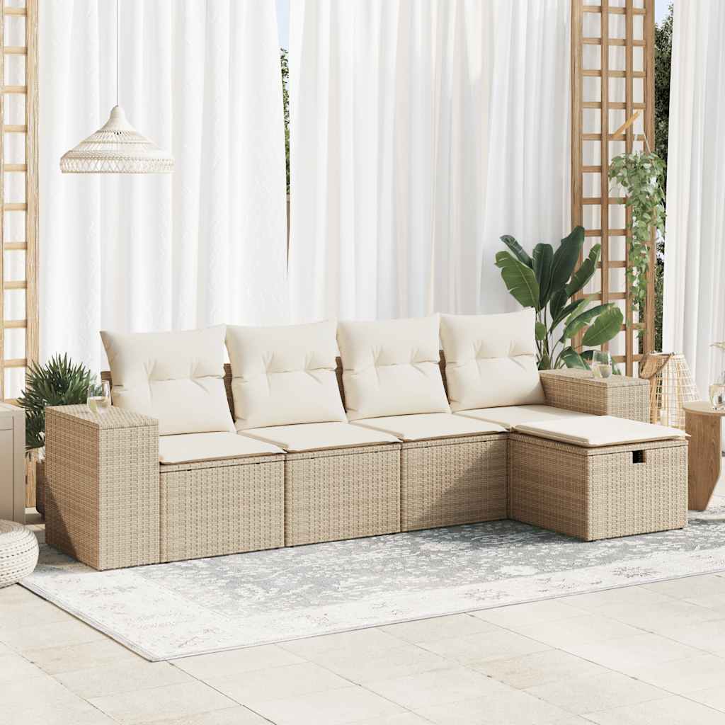 5-tlg. Garten-Sofagarnitur mit Kissen Schwarz Poly Rattan