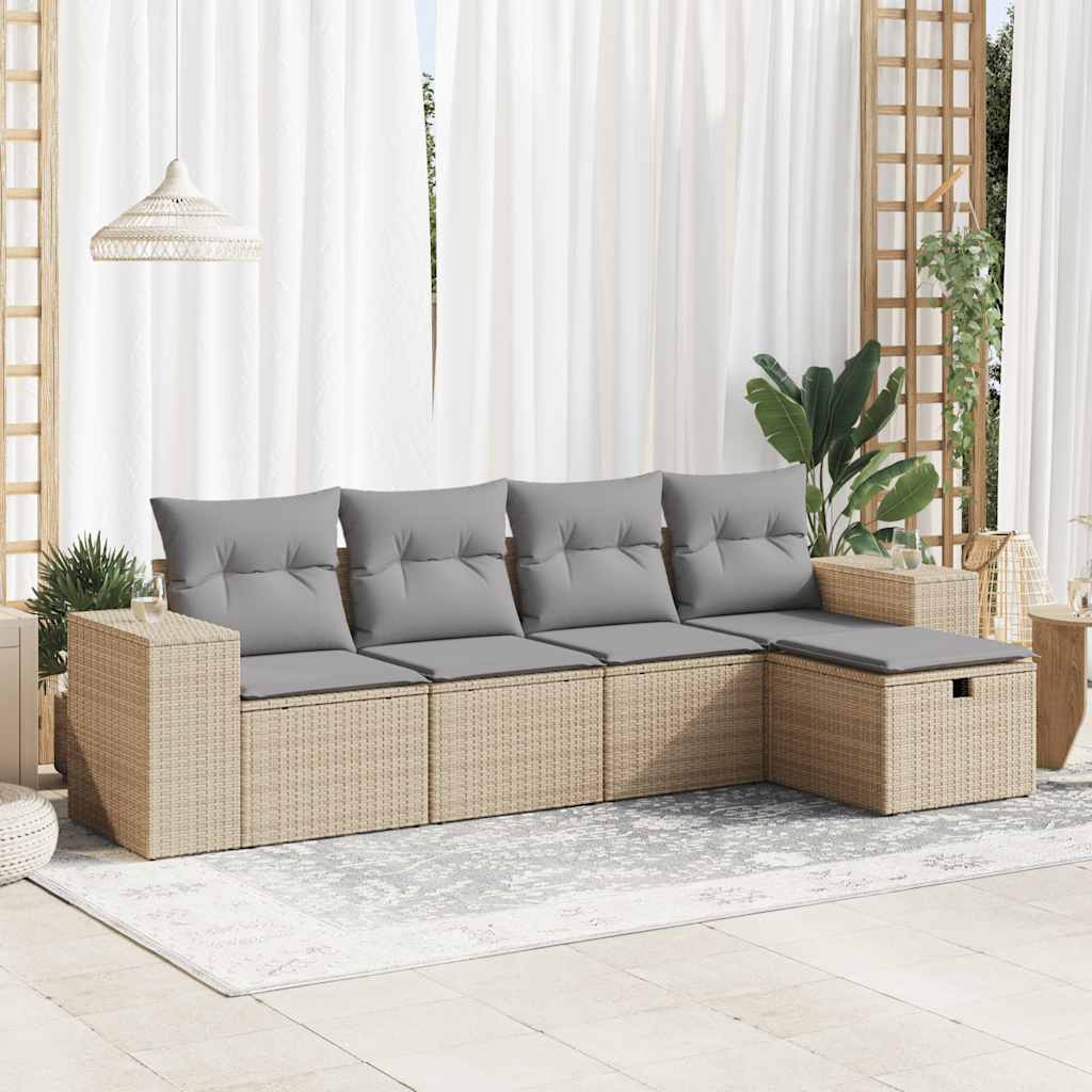 5-tlg. Garten-Sofagarnitur mit Kissen Schwarz Poly Rattan