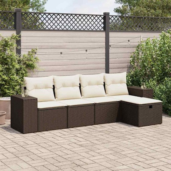 5-tlg. Garten-Sofagarnitur mit Kissen Schwarz Poly Rattan