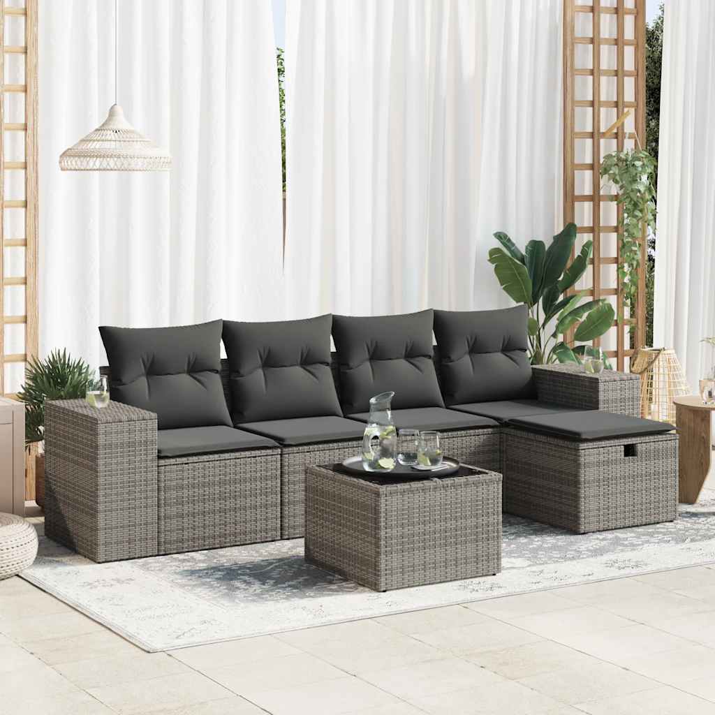 5-tlg. Garten-Sofagarnitur mit Kissen Schwarz Poly Rattan