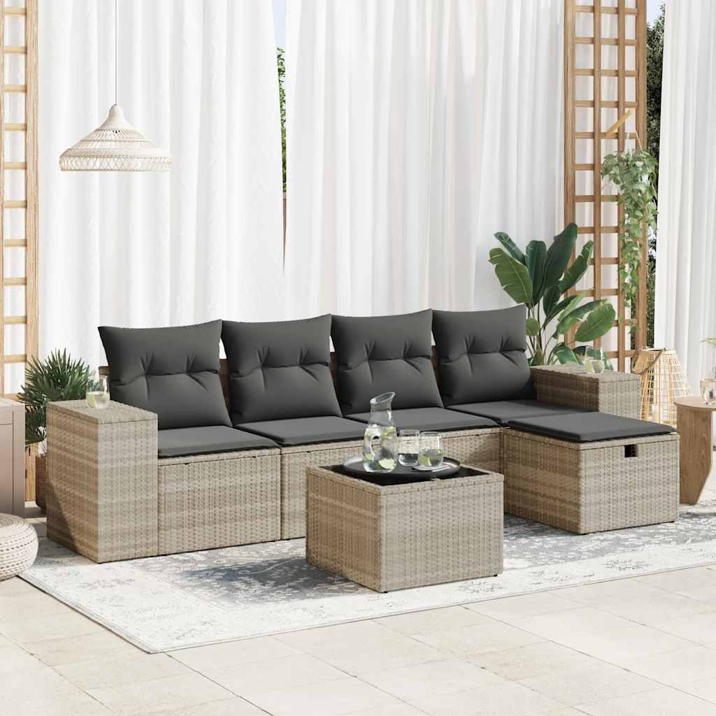 5-tlg. Garten-Sofagarnitur mit Kissen Schwarz Poly Rattan