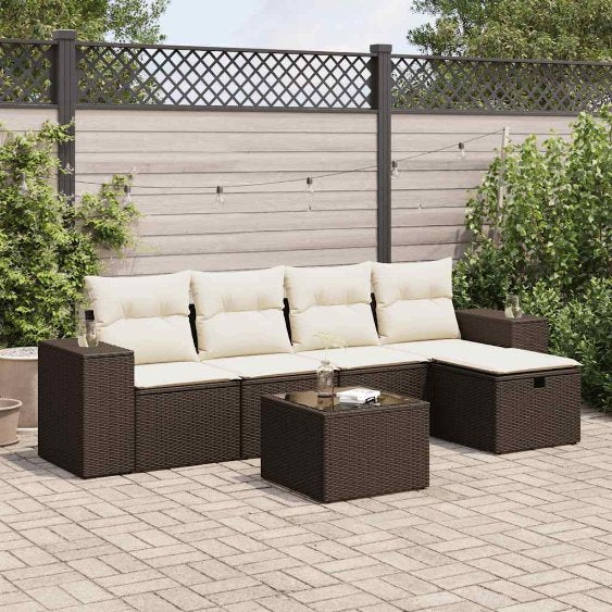 5-tlg. Garten-Sofagarnitur mit Kissen Schwarz Poly Rattan