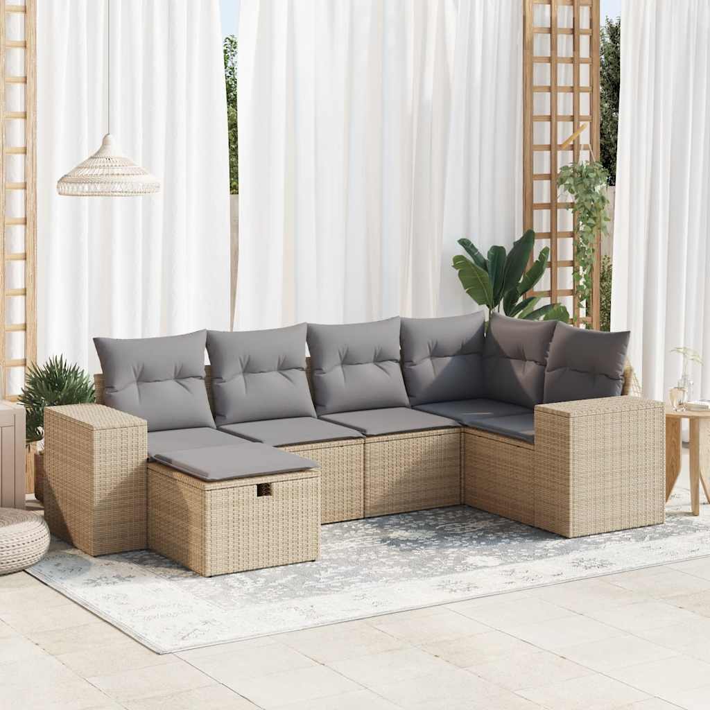 6-tlg. Garten-Sofagarnitur mit Kissen Schwarz Poly Rattan