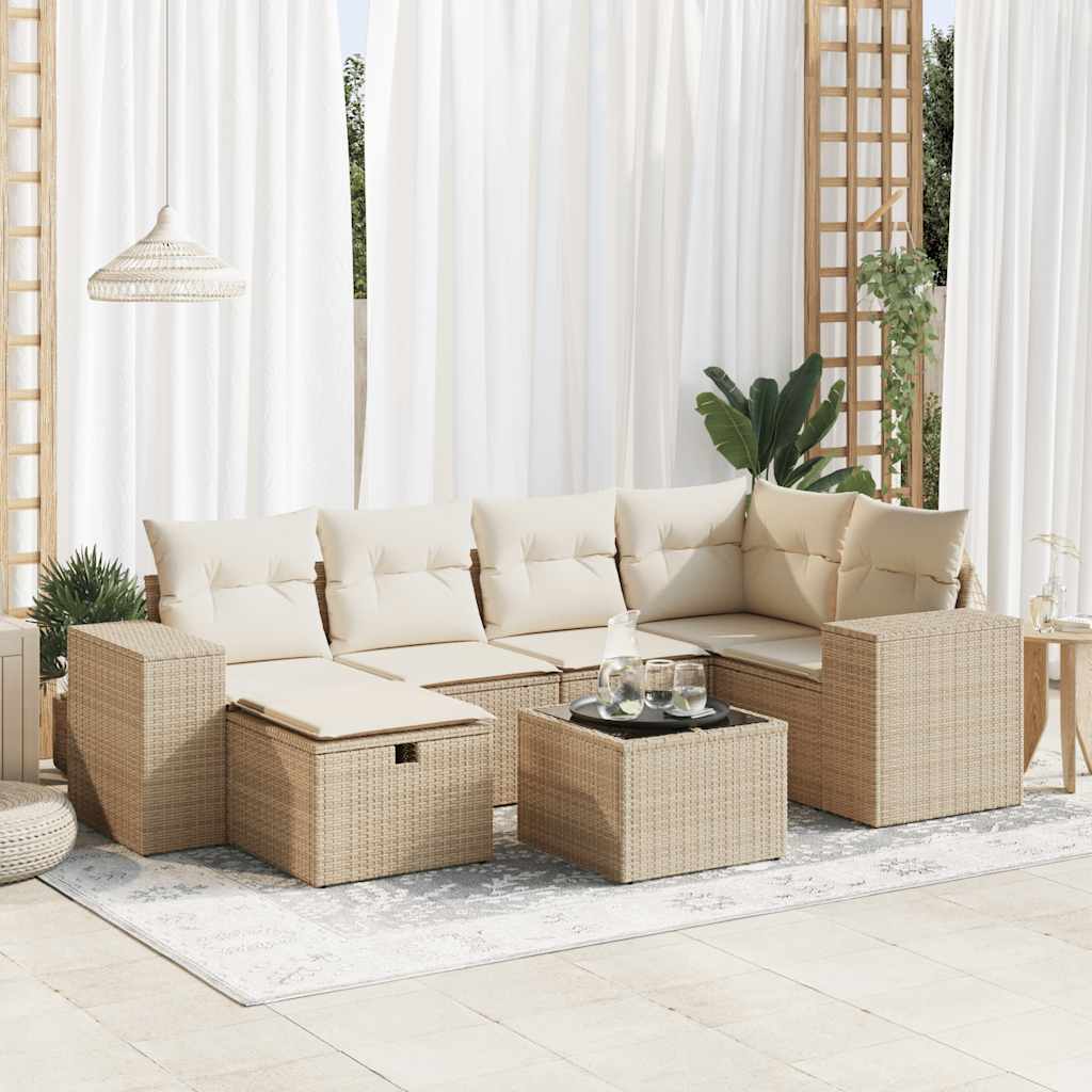 6-tlg. Garten-Sofagarnitur mit Kissen Schwarz Poly Rattan