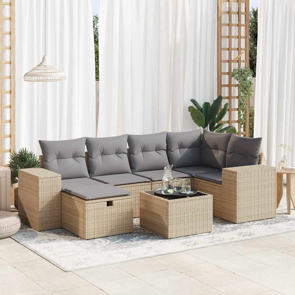 6-tlg. Garten-Sofagarnitur mit Kissen Schwarz Poly Rattan