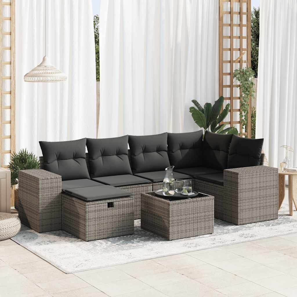 6-tlg. Garten-Sofagarnitur mit Kissen Schwarz Poly Rattan