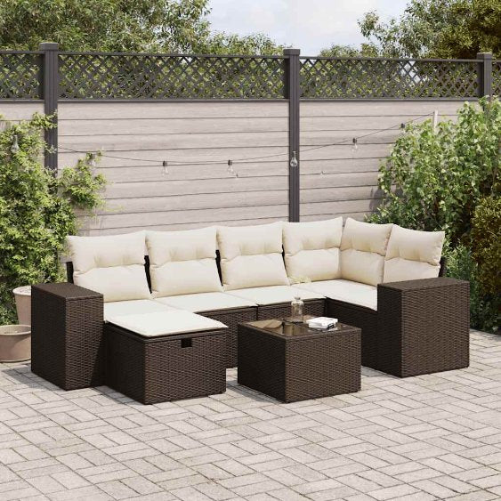 6-tlg. Garten-Sofagarnitur mit Kissen Schwarz Poly Rattan