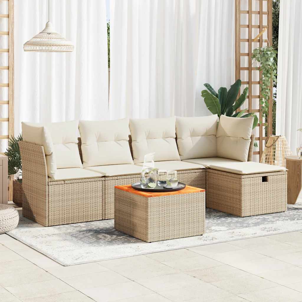 6-tlg. Garten-Sofagarnitur mit Kissen Schwarz Poly Rattan