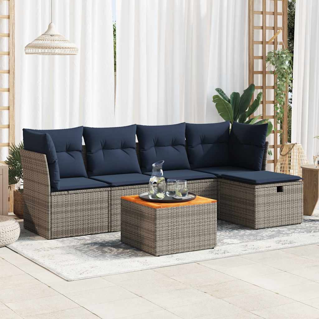 6-tlg. Garten-Sofagarnitur mit Kissen Schwarz Poly Rattan