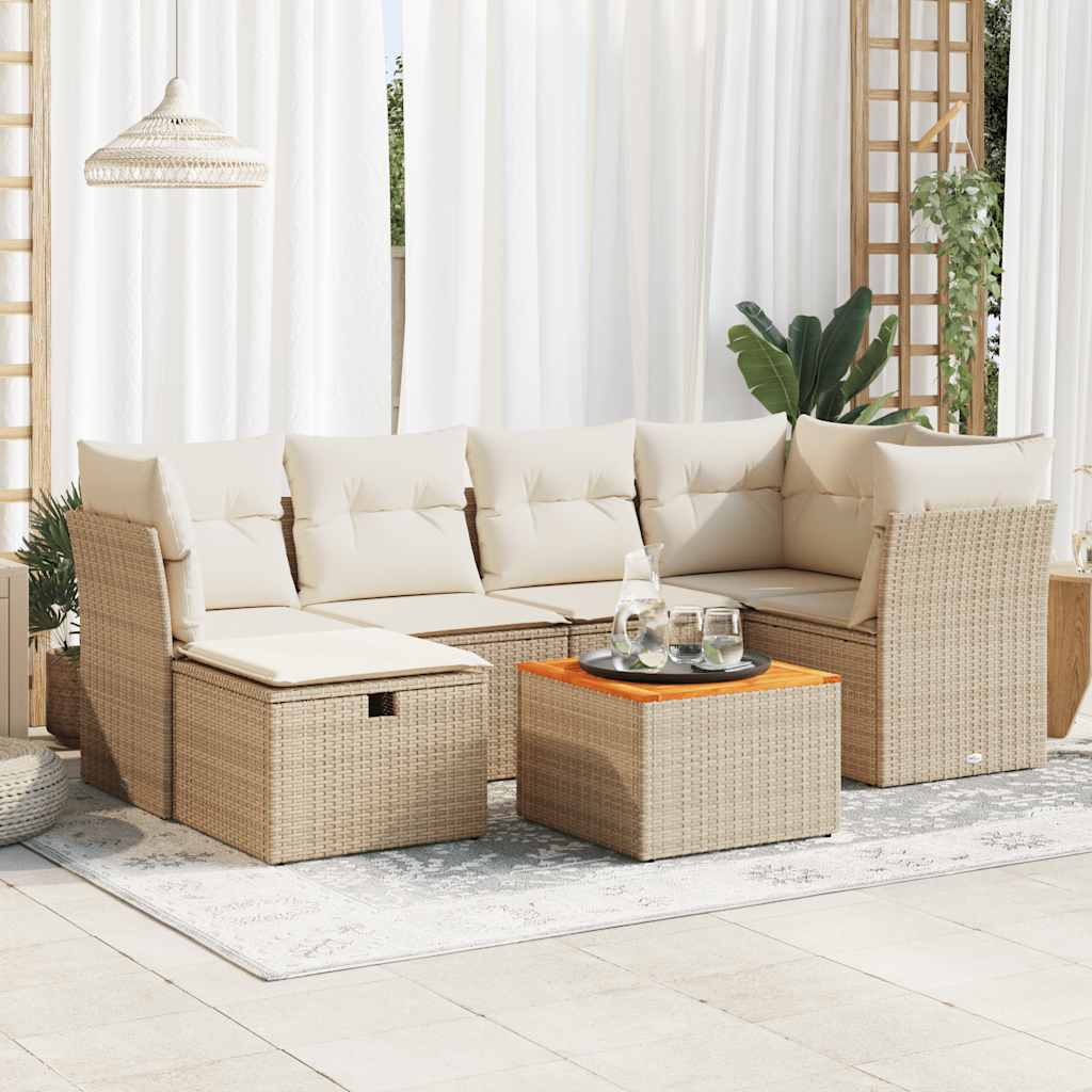7-tlg. Garten-Sofagarnitur mit Kissen Schwarz Poly Rattan