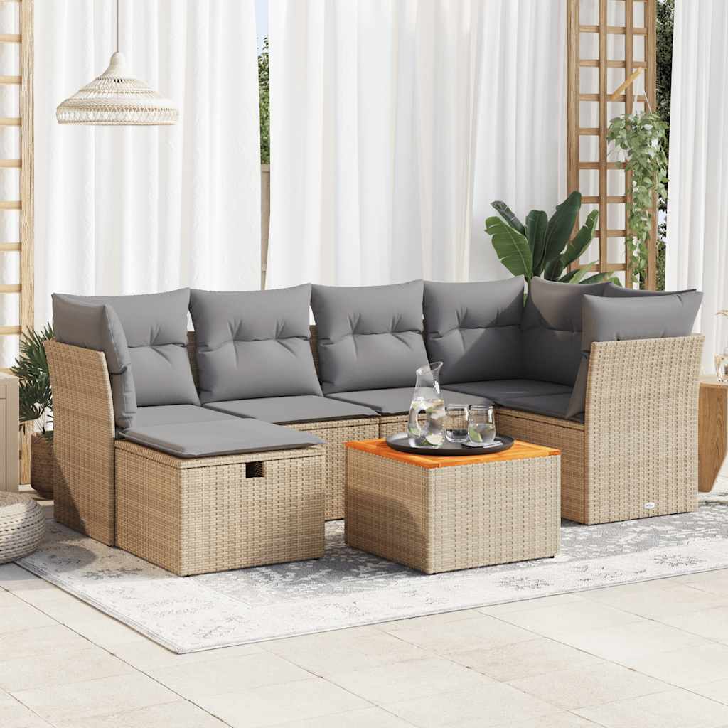 7-tlg. Garten-Sofagarnitur mit Kissen Schwarz Poly Rattan