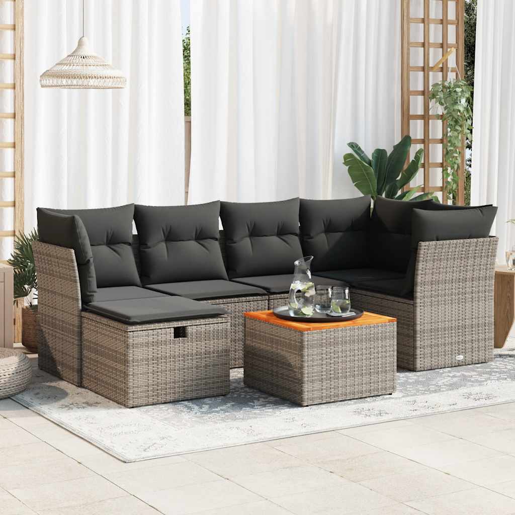 7-tlg. Garten-Sofagarnitur mit Kissen Schwarz Poly Rattan