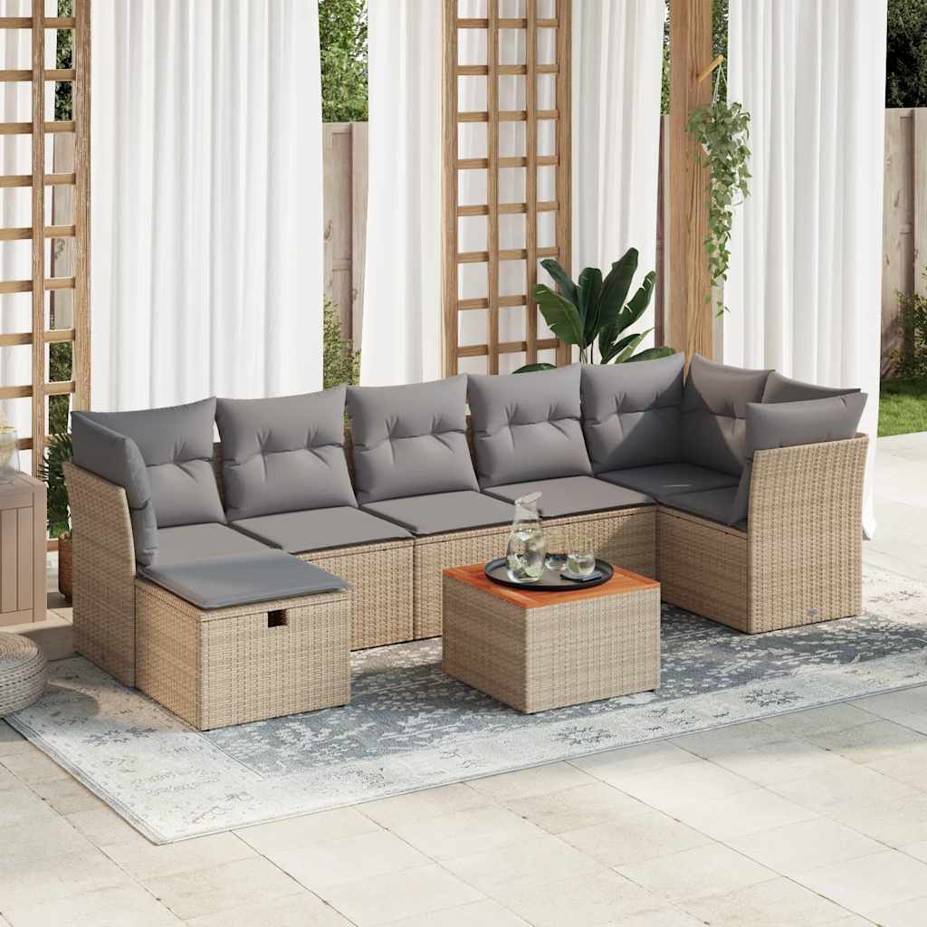 8-tlg. Garten-Sofagarnitur mit Kissen Schwarz Poly Rattan