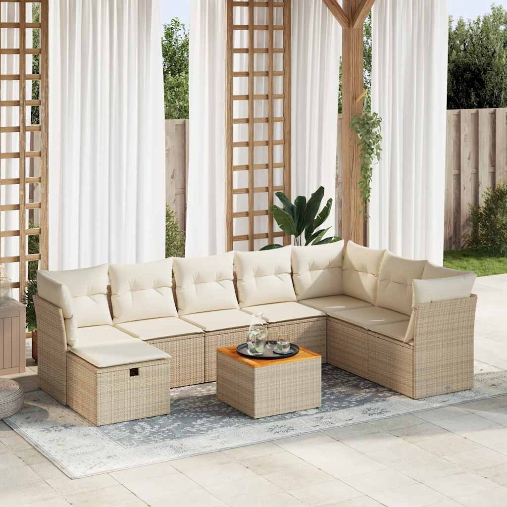 9-tlg. Garten-Sofagarnitur mit Kissen Schwarz Poly Rattan